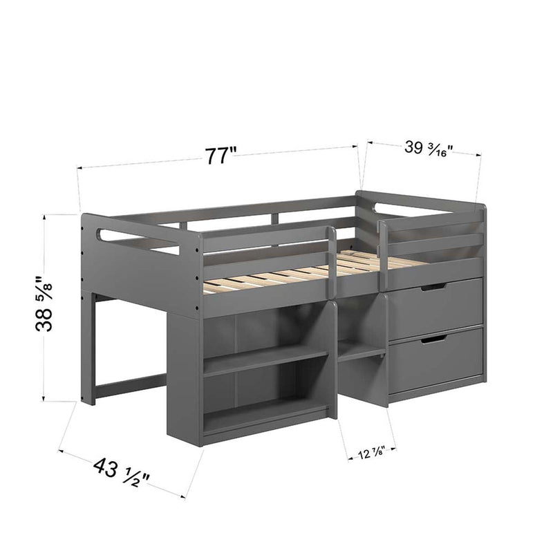 Fabiana Twin Loft Bed w/Storage, Gray Finish Acme