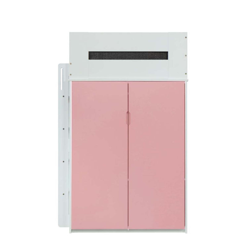 Nerice 3Pcs Twin Loft Bed w/Desk & Wardrobe, White & Pink Finish Acme