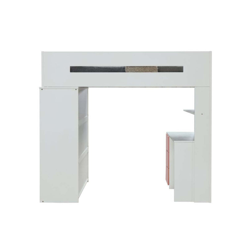 Nerice 3Pcs Twin Loft Bed w/Desk & Wardrobe, White & Pink Finish Acme