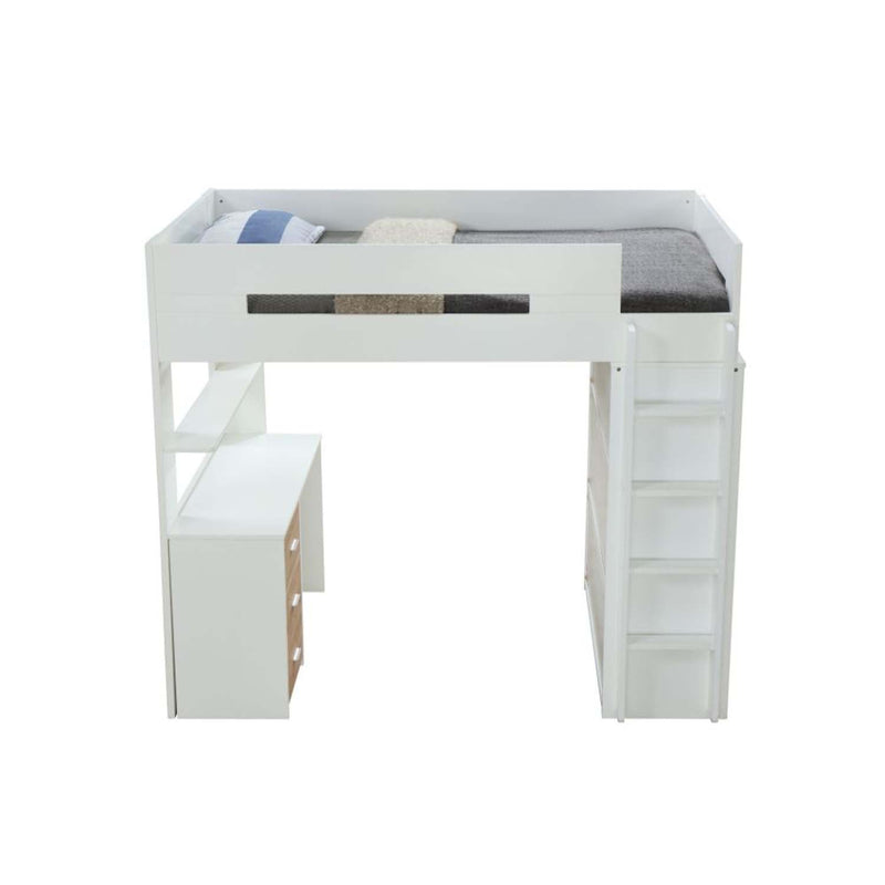 Nerice 3Pcs Twin Loft Bed w/Desk & Wardrobe, White & Oak Finish Acme