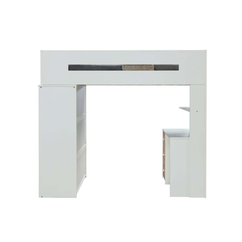 Nerice 3Pcs Twin Loft Bed w/Desk & Wardrobe, White & Oak Finish Acme