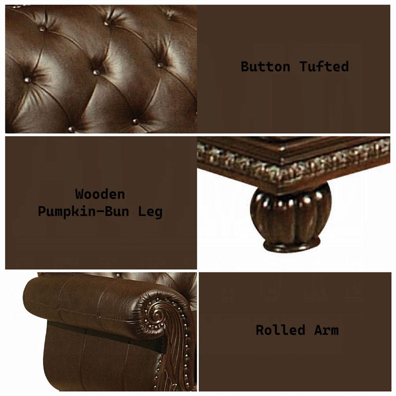 Anondale 70" Loveseat, Espresso Top Grain Leather Match & Cherry Finish Acme