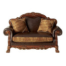 Dresden 67" Loveseat w/2 Pillows, Brown Faux Leather & Chenille, Cherry Oak Acme
