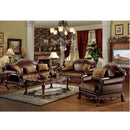 Dresden 67" Loveseat w/2 Pillows, Brown Faux Leather & Chenille, Cherry Oak Acme
