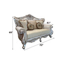 Bently 72" Loveseat w/5 Pillows, Fabric & Champagne Finish Acme