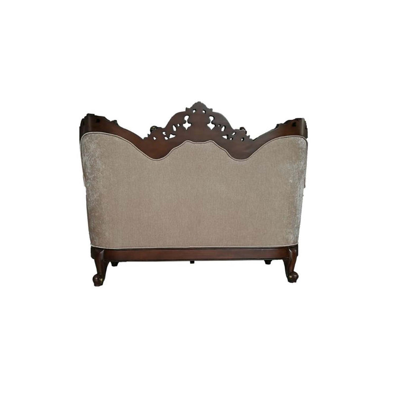Devayne 68" Loveseat w/4 Pillows, Pattern Fabric & Dark Walnut Finish Acme