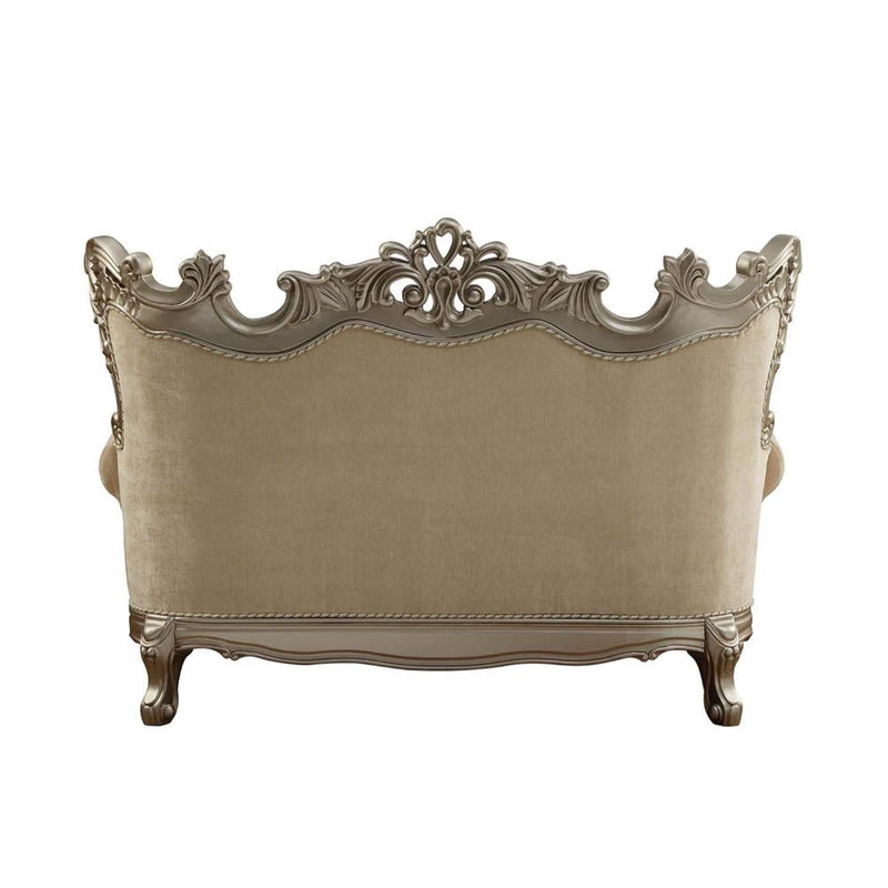 Ranita 72" Loveseat w/6 Pillows, Fabric & Champagne Finish Acme