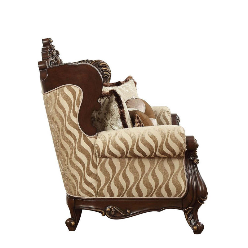Shalisa 70" Loveseat w/5 Pillows, Fabric & Walnut Finish Acme