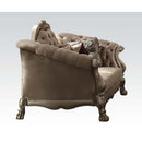 Dresden 73" Loveseat w/5 Pillows, Bone Velvet & Gold Patina Finish Acme