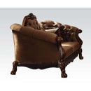 Dresden 73" Loveseat w/5 Pillows, Golden Brown Velvet & Cherry Oak Finish Acme