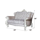 Versailles 69" Loveseat w/3 Pillows, Ivory Fabric & Bone White Finish Acme