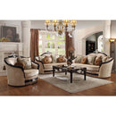 Ernestine 75" Loveseat w/6 Pillows, Tan Fabric & Black Finish Acme