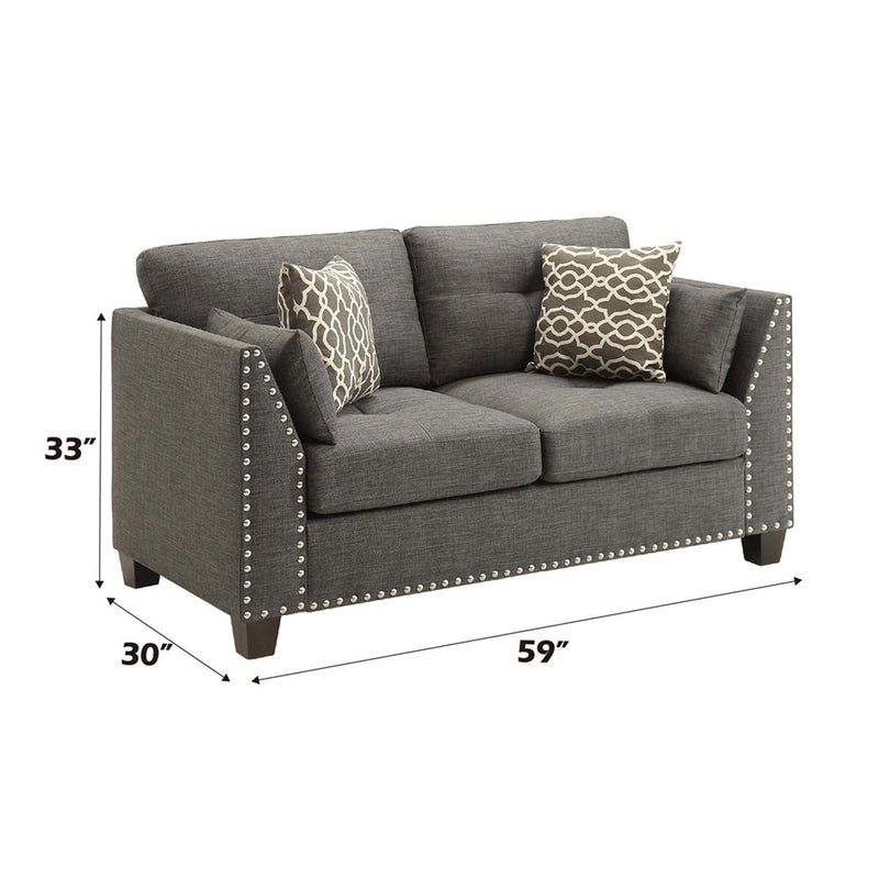 Laurissa 59" Loveseat w/4 Pillows, Light Charcoal Linen Acme