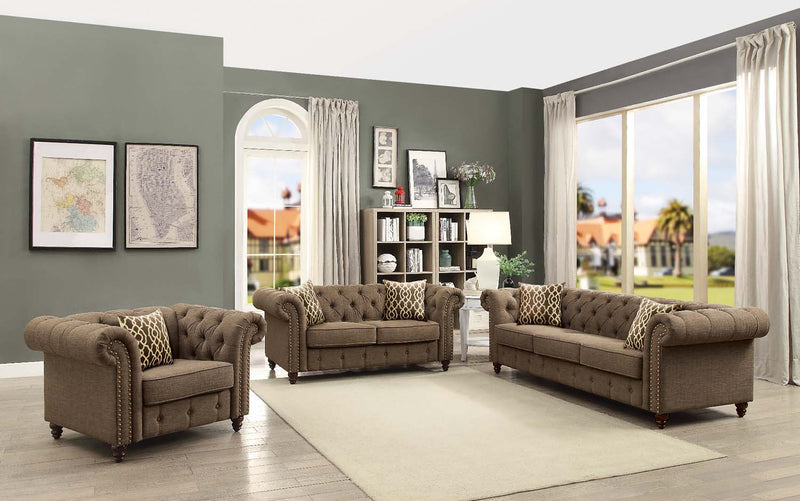 Aurelia 67" Loveseat w/2 Pillows, Brown Linen Acme