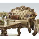 Vendome 70" Loveseat w/3 Pillows, Bone Faux Leather & Gold Patina Finish Acme