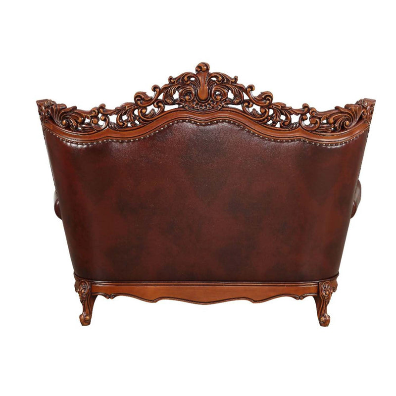 Eustoma 69" Loveseat, Cherry Top Grain Leather Match & Walnut Finish Acme