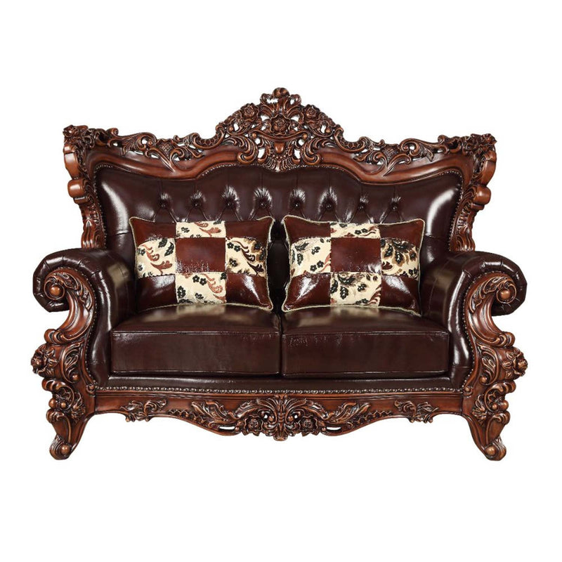 Forsythia 71" Loveseat, Espresso Top Grain Leather Match & Walnut Finish Acme