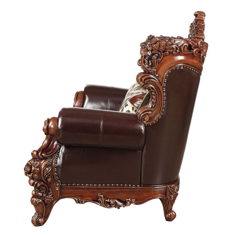 Forsythia 71" Loveseat, Espresso Top Grain Leather Match & Walnut Finish Acme
