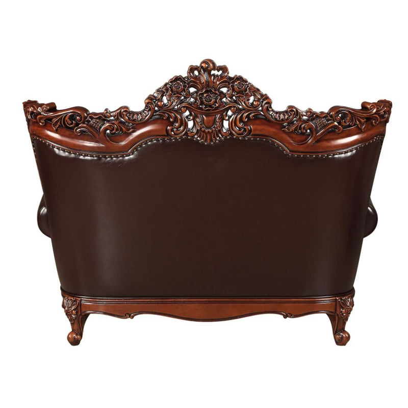 Forsythia 71" Loveseat, Espresso Top Grain Leather Match & Walnut Finish Acme
