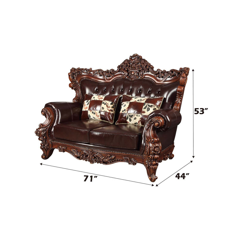 Forsythia 71" Loveseat, Espresso Top Grain Leather Match & Walnut Finish Acme