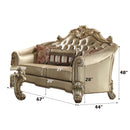 Vendome II 67" Loveseat w/3 Pillows, Bone Faux Leather & Gold Patina Finish Acme