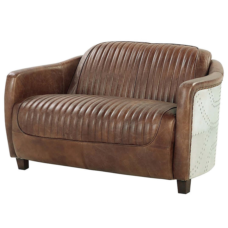 Brancaster 50" Loveseat, Retro Brown Top Grain Leather & Aluminum Acme