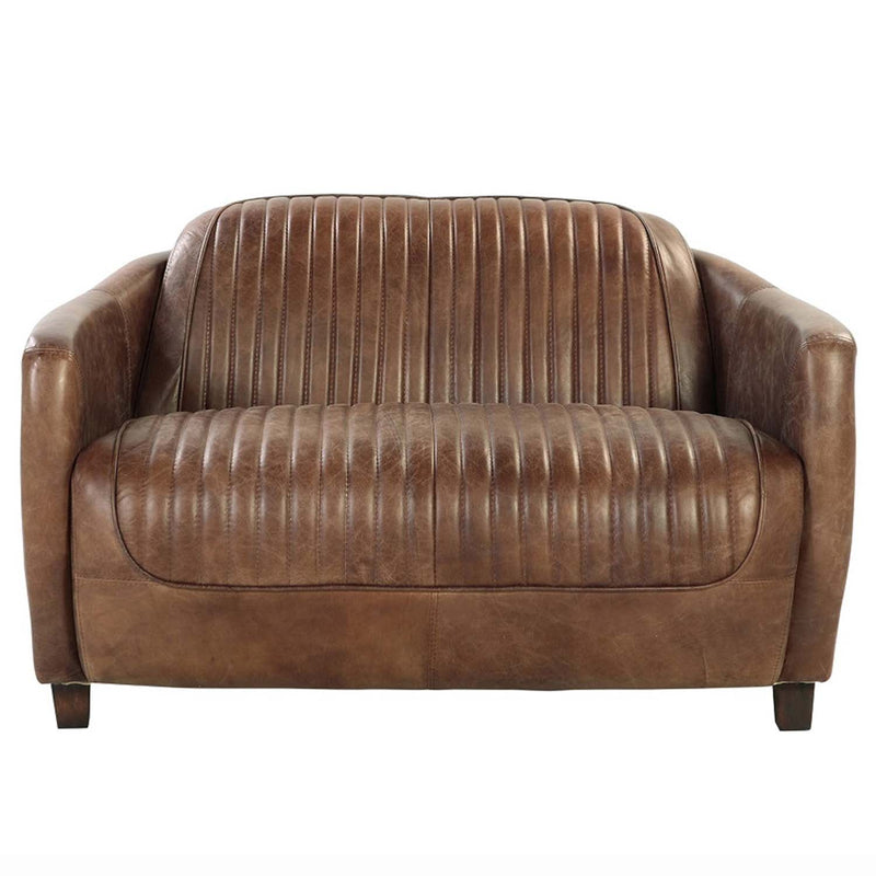 Brancaster 50" Loveseat, Retro Brown Top Grain Leather & Aluminum Acme