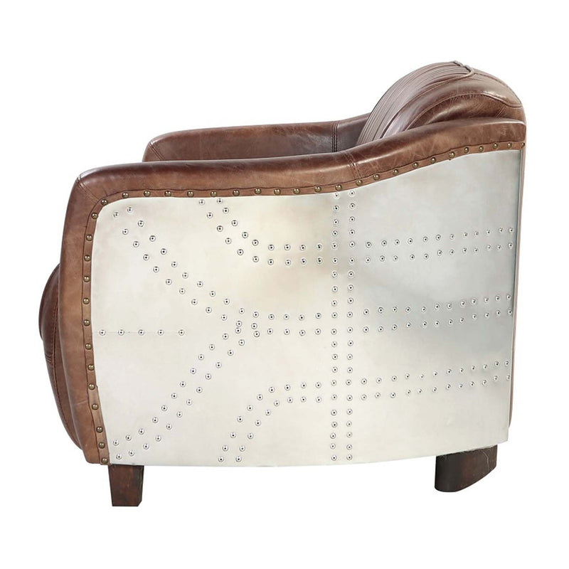 Brancaster 50" Loveseat, Retro Brown Top Grain Leather & Aluminum Acme