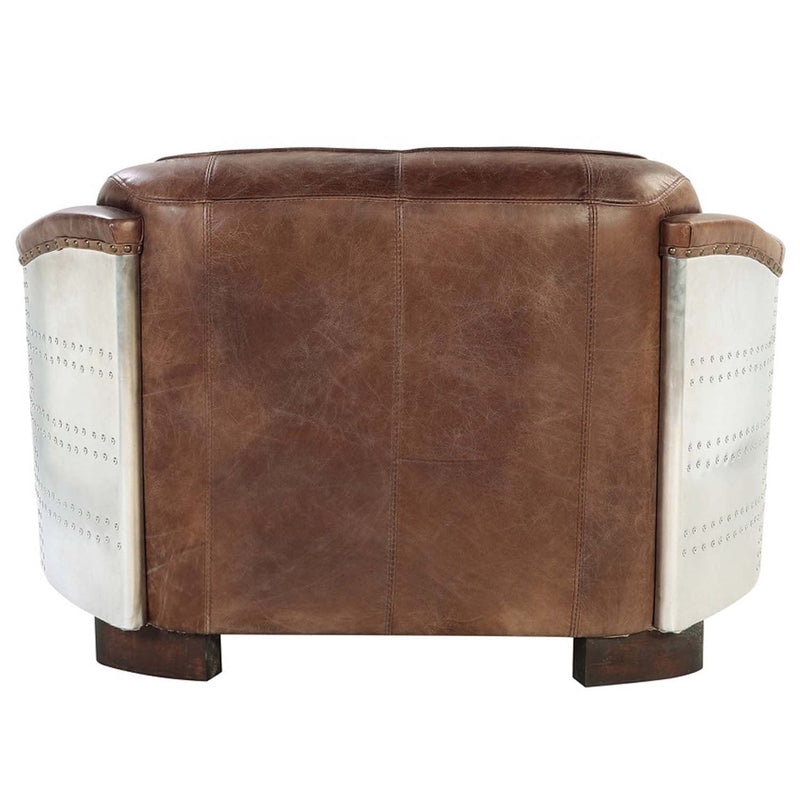 Brancaster 50" Loveseat, Retro Brown Top Grain Leather & Aluminum Acme