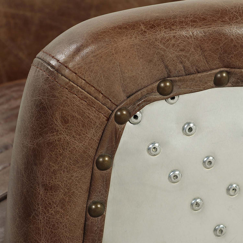 Brancaster 50" Loveseat, Retro Brown Top Grain Leather & Aluminum Acme