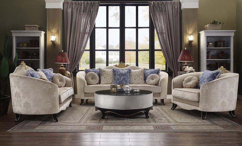 Sheridan 76" Loveseat w/5 Pillows, Cream Fabric Acme
