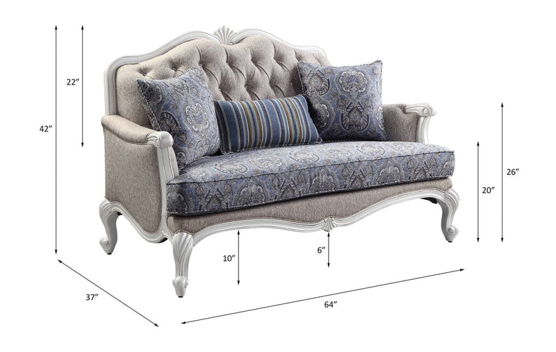 Ciddrenar 64" Loveseat w/3 Pillows, Fabric & White Finish Acme