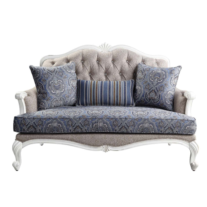 Ciddrenar 64" Loveseat w/3 Pillows, Fabric & White Finish Acme