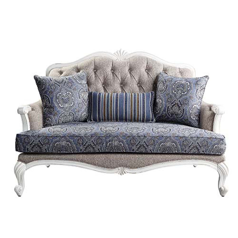 Ciddrenar 64" Loveseat w/3 Pillows, Fabric & White Finish Acme