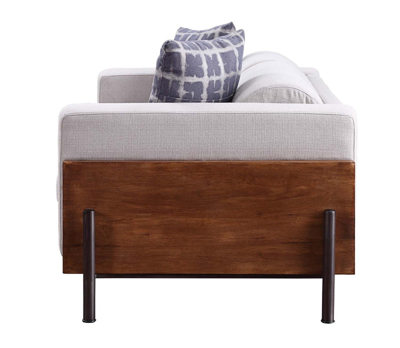 Pelton 71" Loveseat w/2 Pillows, Fabric & Walnut Finish Acme