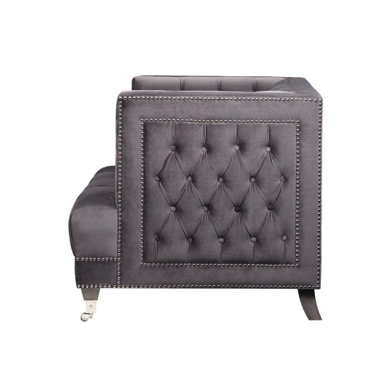 Hegio 61" Loveseat w/2 Pillows, Gray Velvet Acme