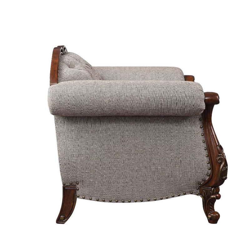 Miyeon 72" Loveseat w/3 Pillows, Fabric & Cherry Finish Acme