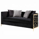 Fergal 70" Loveseat w/4 Pillows, Black Velvet & Gold Finish Acme