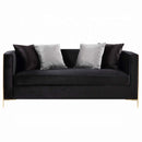 Fergal 70" Loveseat w/4 Pillows, Black Velvet & Gold Finish Acme