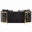 Fergal 70" Loveseat w/4 Pillows, Black Velvet & Gold Finish Acme