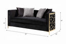 Fergal 70" Loveseat w/4 Pillows, Black Velvet & Gold Finish Acme