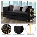 Fergal 70" Loveseat w/4 Pillows, Black Velvet & Gold Finish Acme