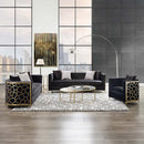 Fergal 70" Loveseat w/4 Pillows, Black Velvet & Gold Finish Acme