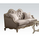 Chelmsford 62" Loveseat w/2 Pillows, Beige Fabric & Antique Taupe Finish Acme