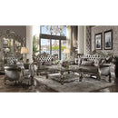 Versailles 68" Loveseat w/4 Pillows, Silver Faux Leather & Antique Platinum Acme