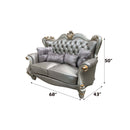 Versailles 68" Loveseat w/4 Pillows, Silver Faux Leather & Antique Platinum Acme