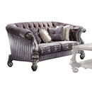 Versailles 76" Loveseat w/5 Pillows, Velvet & Antique Platinum Acme
