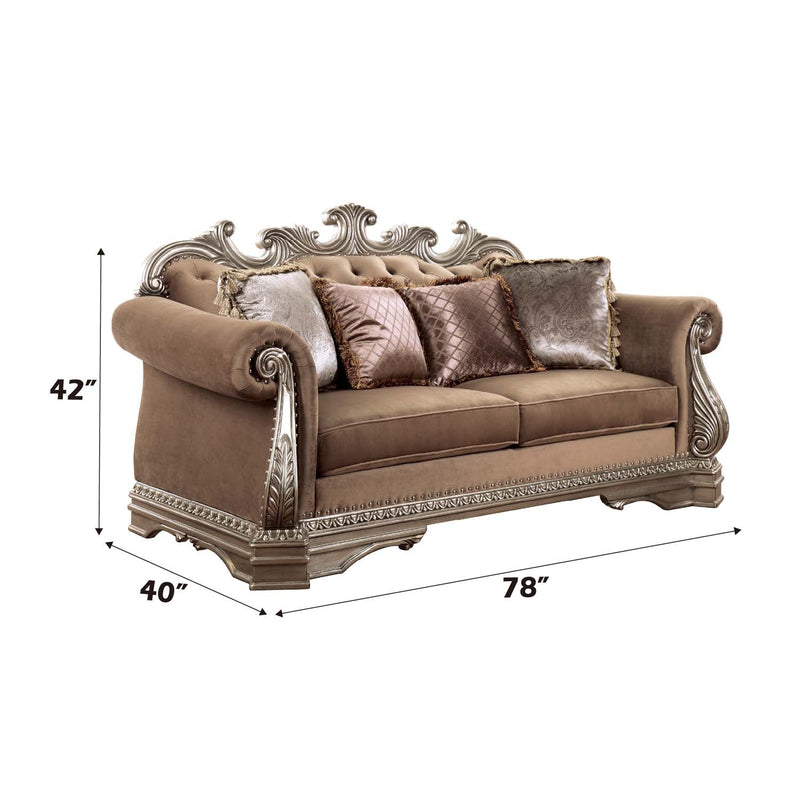 Northville 78" Loveseat w/4 Pillows, Velvet & Antique Silver Finish Acme