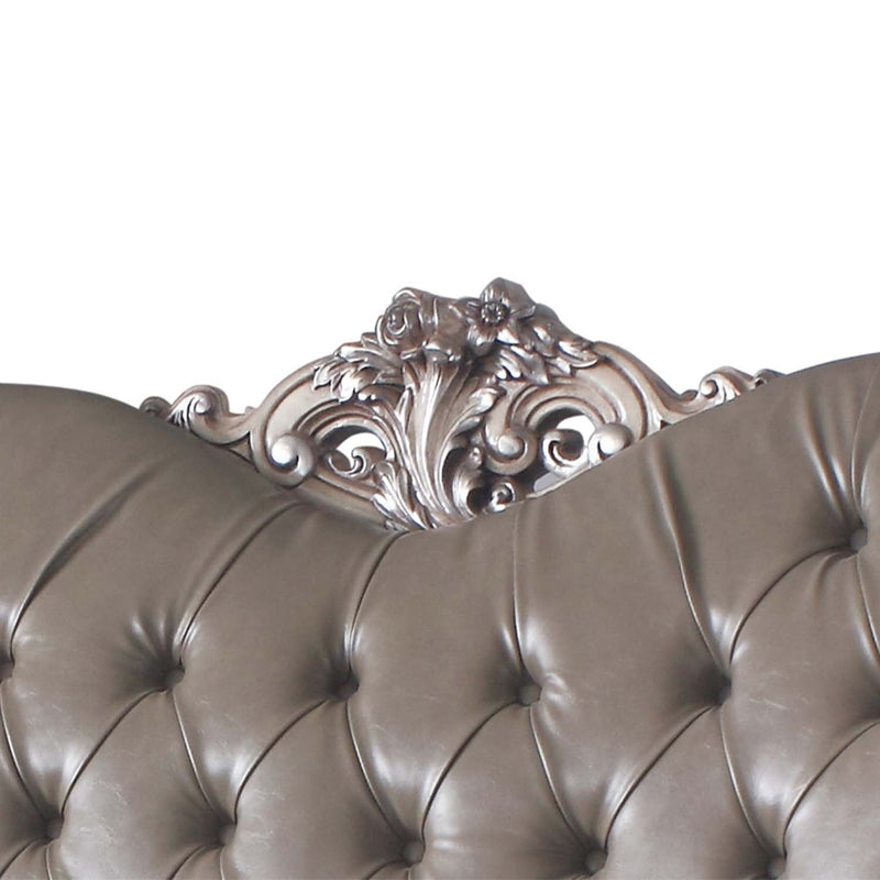Dresden 71" Loveseat w/3 Pillows, Faux Leather & Vintage Bone White Finish Acme