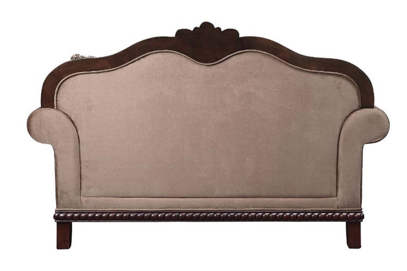Chateau De Ville 69" Loveseat w/3 Pillows, Fabric & Espresso Finish Acme